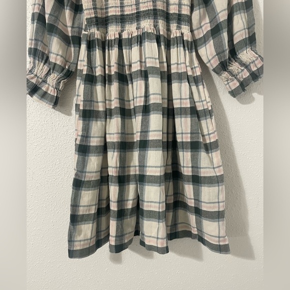 EUC Madewell Lucie Elbow Sleeve Smocked Mini Dress Lebaum Plaid Cotton Small - Picture 5 of 15